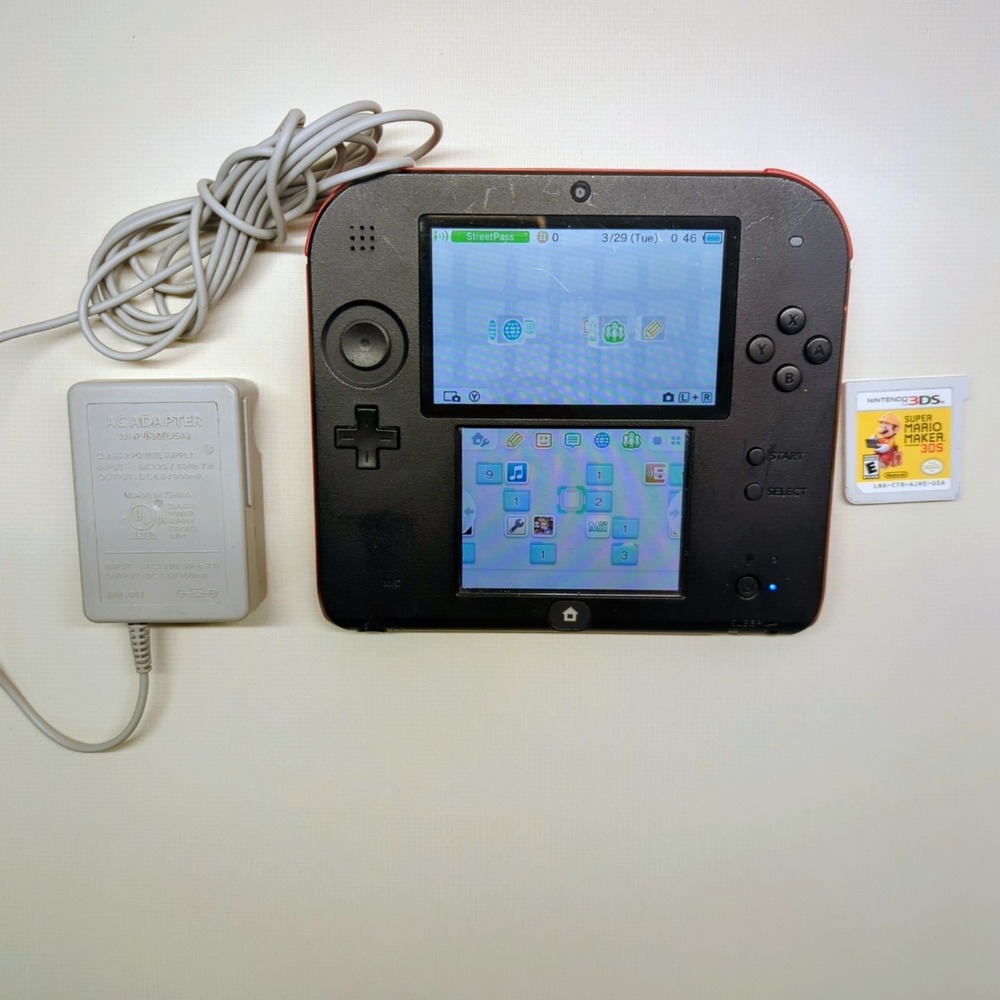 Nintendo 2DS Super Mario Maker Console Black Red Tested Working Charger